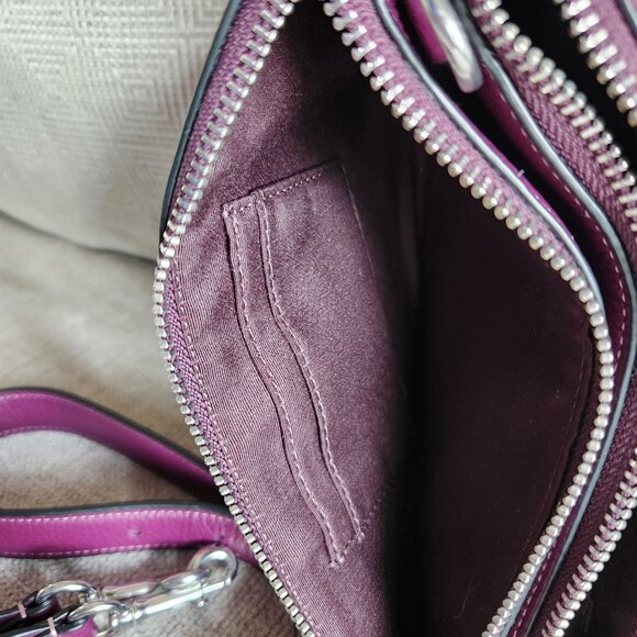COACH Double zip crossbody pebble leather Deep Berry/purple EUC travel - Picture 8 of 14